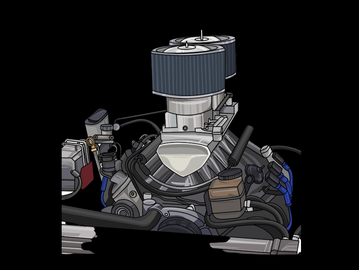Custom Skate Deck - 1 Featured Car and drawn Engine Bay